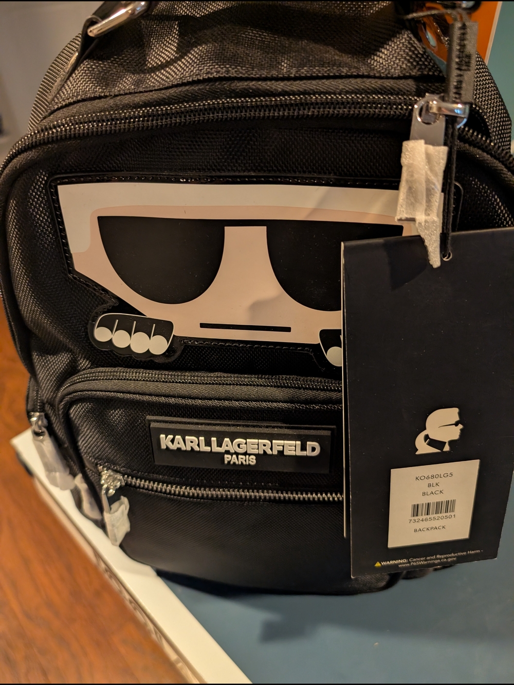 Karl Lagerfeld Black Nylon Backpack with Graphic Logo